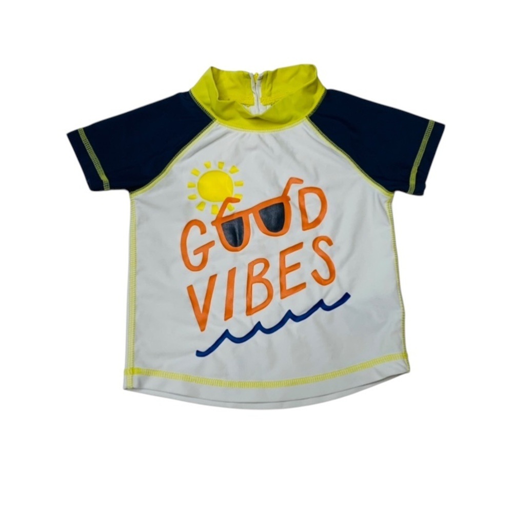 Kids Swim Shirt - Good Vibes - White and Navy